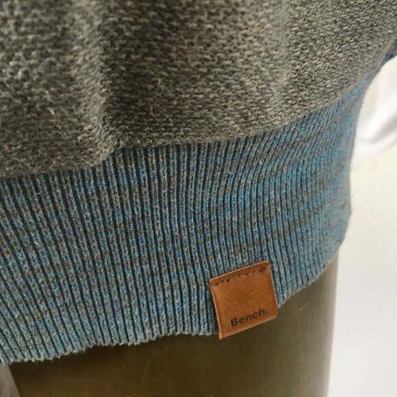 Bench Men's Blue Gray Yellow Stripe Crew Neck Sweater Size L Large Tight Knit - Picture 5 of 16